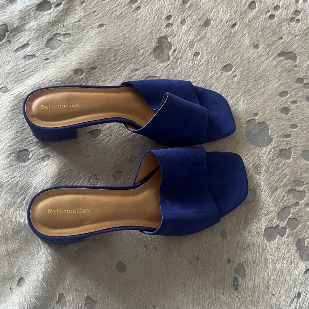Reformation Royal Blue Slide Sandals